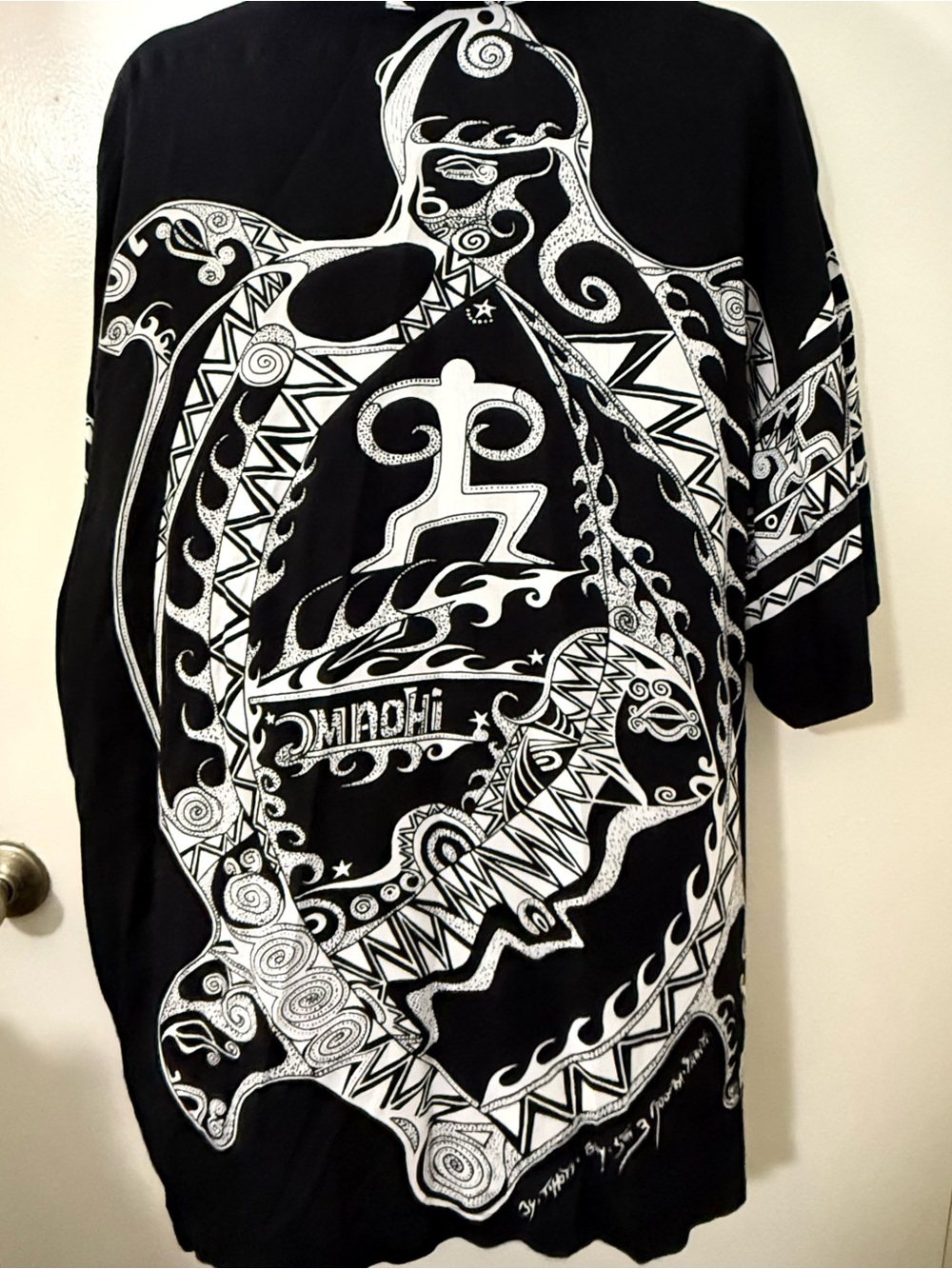Vintage Tamure Men's XL Black/White Graphic Print Short Sleeve Button-Up Shirt - Picture 2 of 3